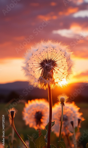dandelion in the sunset closeup
