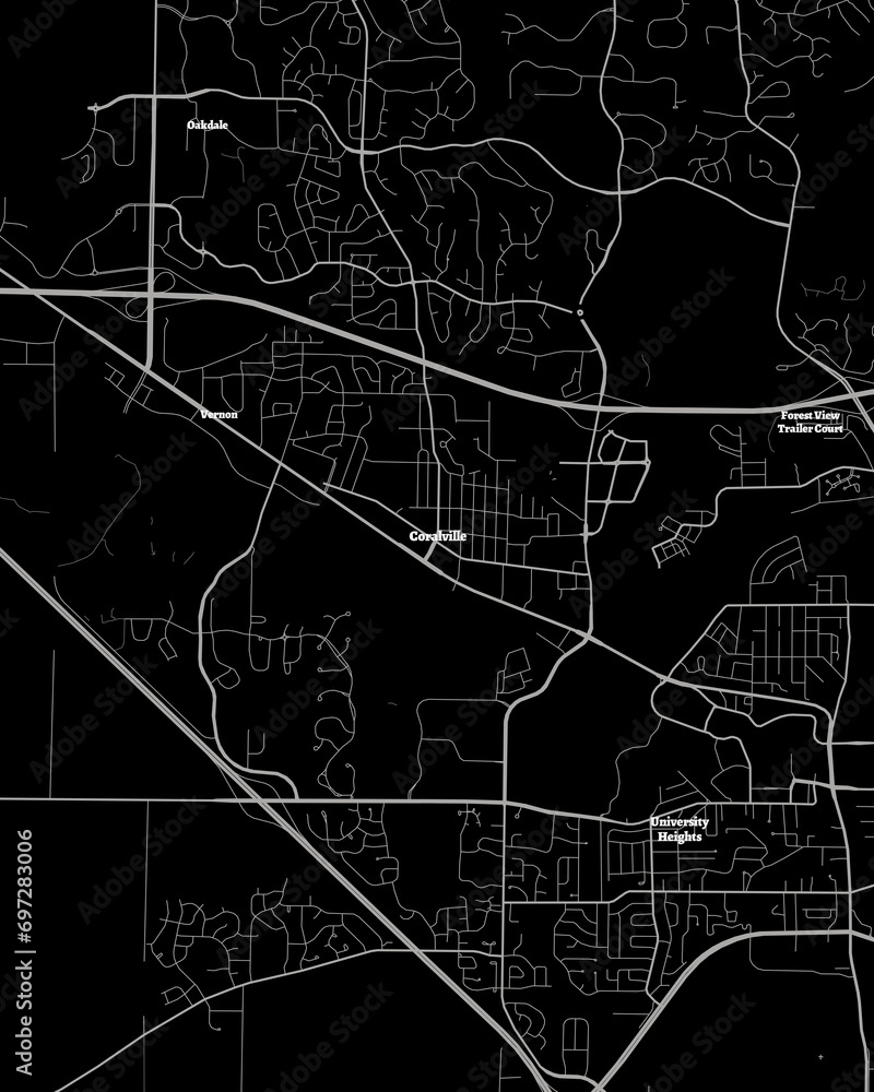 Coralville Iowa Map, Detailed Dark Map of Coralville Iowa