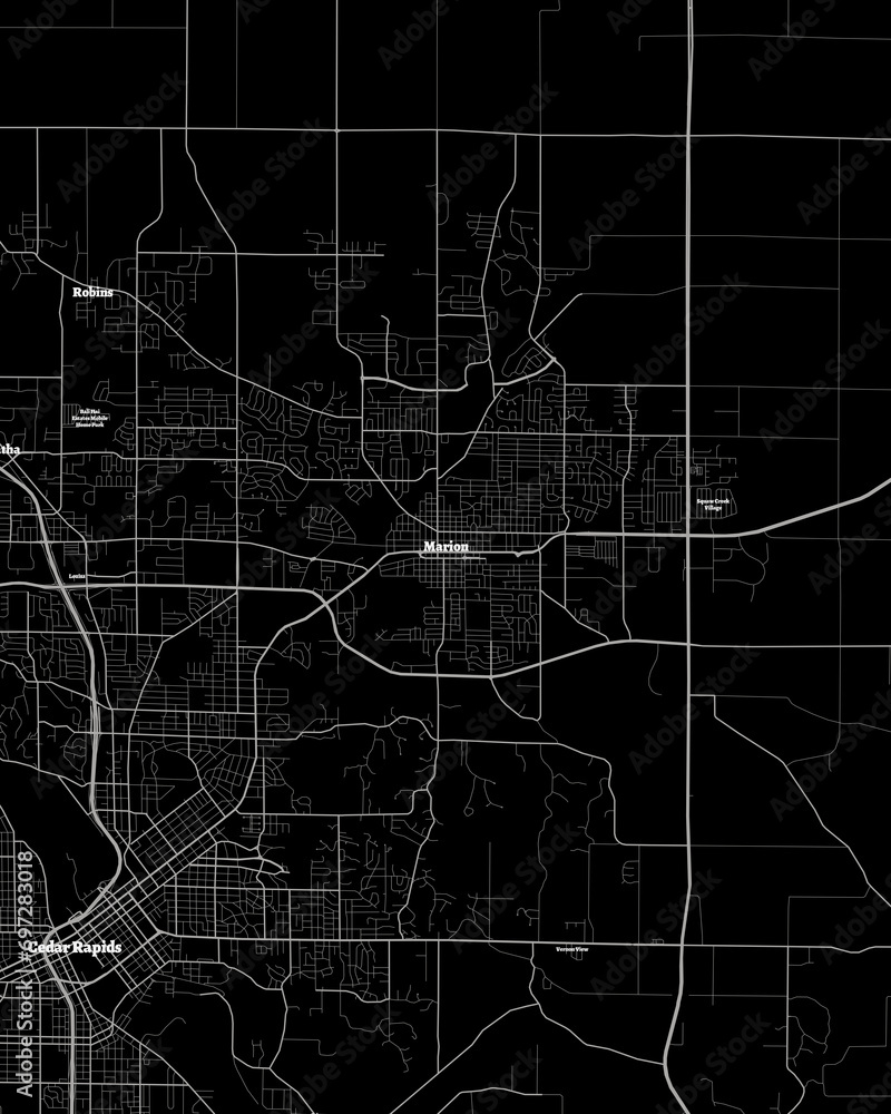 Marion Iowa Map, Detailed Dark Map of Marion Iowa StockIllustration