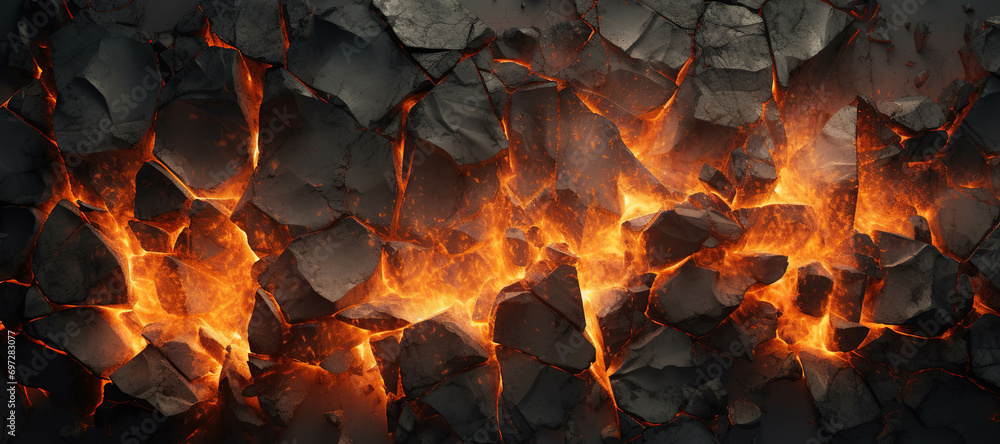 fire stone wall hole crust, rock, flame, burn 10 - obrazy, fototapety, plakaty 