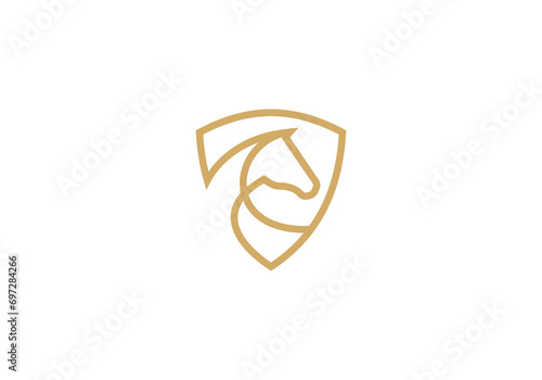 horse shield logo design. linear style luxury icon template