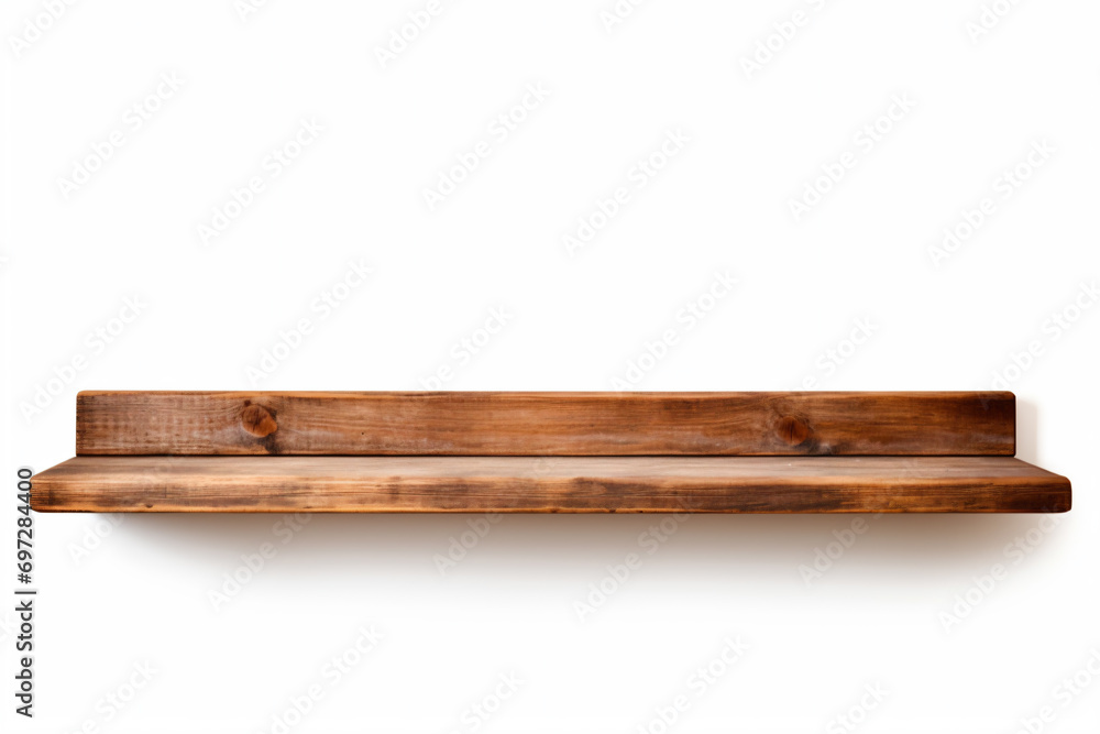 a wooden shelf with a white wall behind it a wooden shelf with a white wall behind it