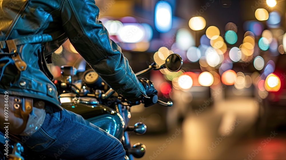 A true urban hero, the motorcyclist dominates the concrete jungle with their fearless spirit. Cropped night photo. A true urban hero, the motorcyclist dominates the concrete jungle with their fearless spirit. Cropped night photo.