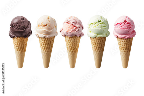 ice cream scoops of different flavors on an isolated transparent background photo