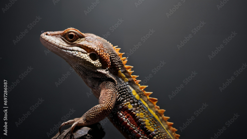 Obraz premium lizard on the tree, black background