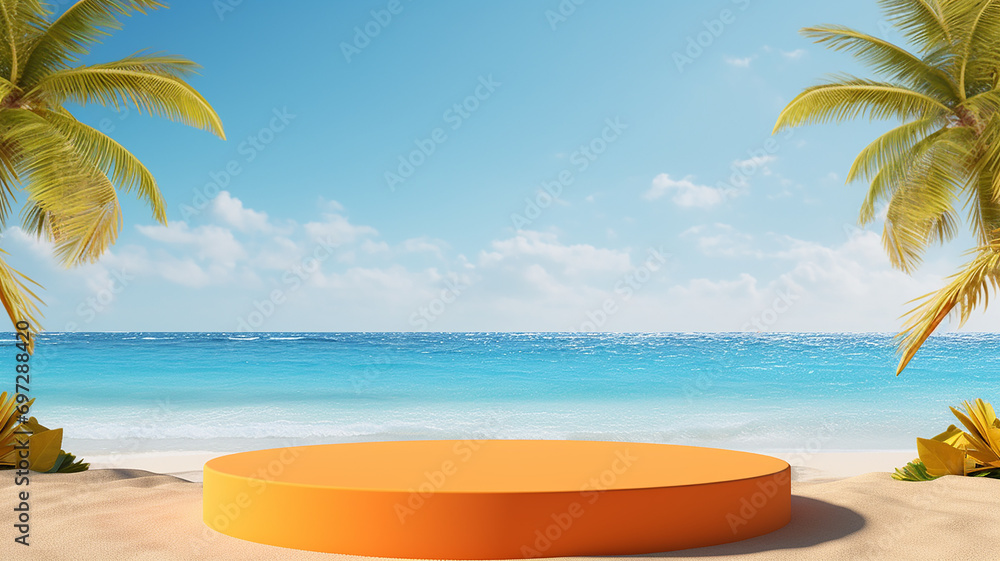 Fototapeta premium 3d rendered empty display podium on the water Minimal scene for product display presentation