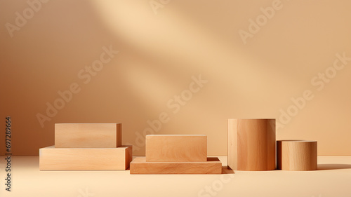 3d rendered wooden empty display podium Minimal scene for product display presentation