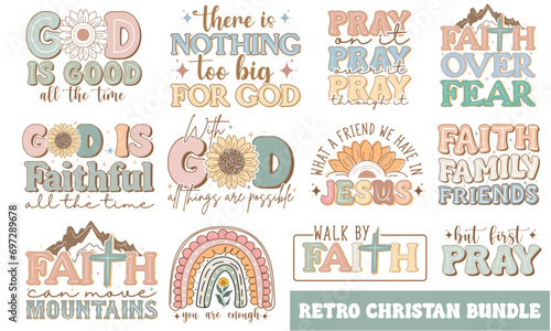 Retro Christian Quotes SVG Designs Bundle, Religious T-shirt Design bundle,  Religious SVG Bundle
