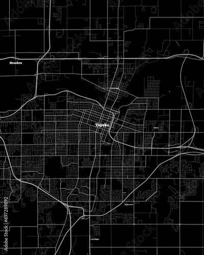 Topeka Kansas Map, Detailed Dark Map of Topeka Kansas