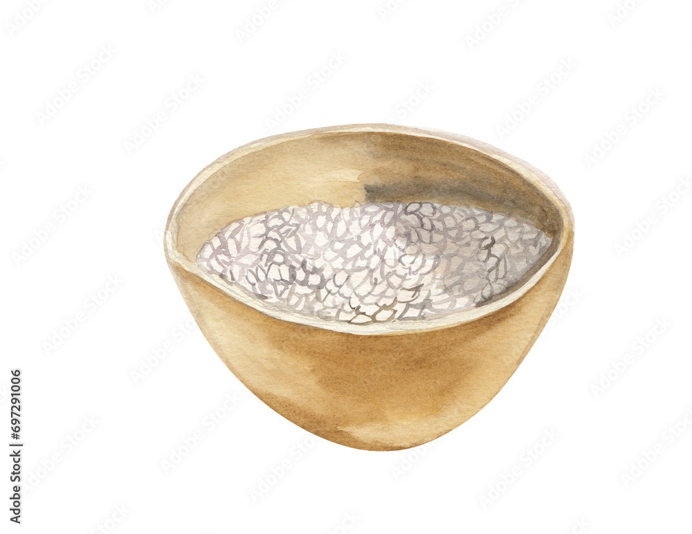 Bowl of rice Watercolor hand-painted and hand-drawn food illustration Bowl of rice Watercolor hand-painted and hand-drawn food illustration