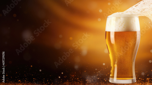 This close-up showcases the rich texture of beer with bubbles and froth, perfect for advertising and background use in pubs and bars.