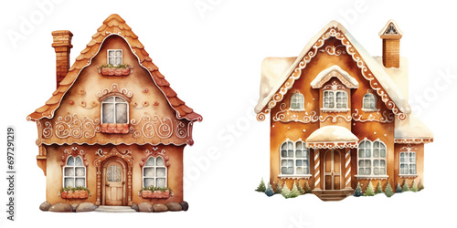 ginger bread house watercolor vector illustration