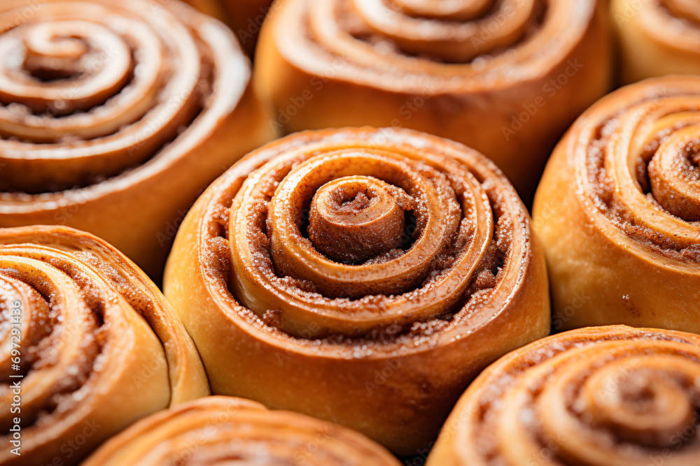 Fototapeta premium a close up of a bunch of cinnamon rolls