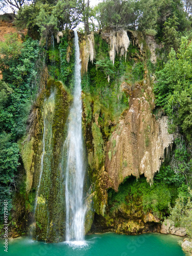 Sublime landscape of the impressive waterfall which falls from a height of 42 meters in Sillans-la-Cascade in Provence in France 