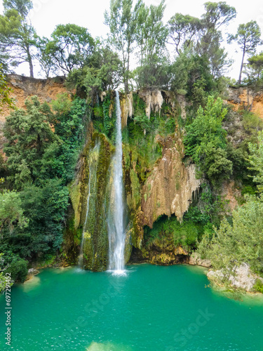 Wonderful landscape of the famous and majestic waterfall falling from a height of 42 meters in Sillans-la-Cascade in the Var department in Provence in France