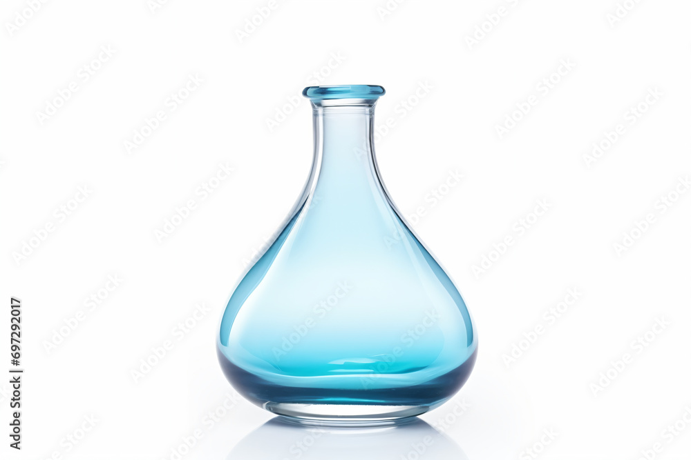 a blue vase with a clear bottom on a white surface a blue vase with a clear bottom on a white surface