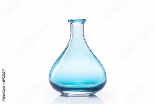 a blue vase with a clear bottom on a white surface