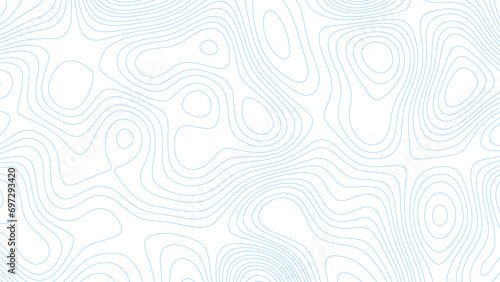 Abstract blue background with map contour. Moden blue lines of the relief map on a white background. Vector grid map. Topography white wave lines vector background.