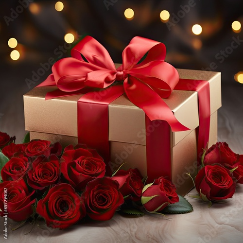 Elegant present box with red roses © BrandwayArt