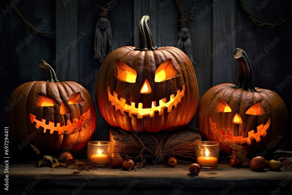 Fototapeta premium scary halloween pumpkins background