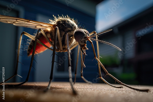 Mosquito on the ground. Close up. Selective focus