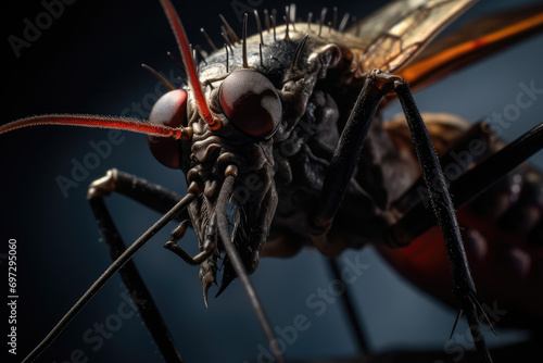 Mosquito on the ground. Close up. Selective focus