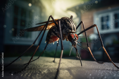 Mosquito on the ground. Close up. Selective focus