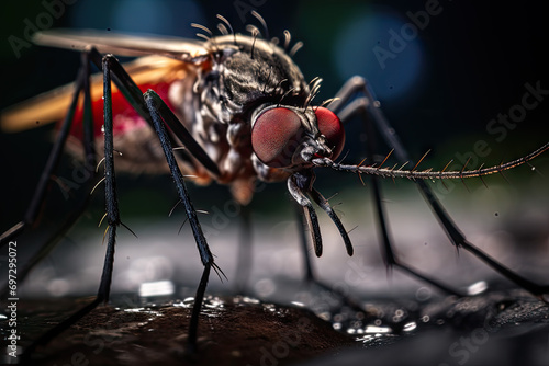 Mosquito on the ground. Close up. Selective focus