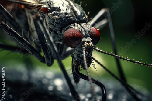 Mosquito on the ground. Close up. Selective focus