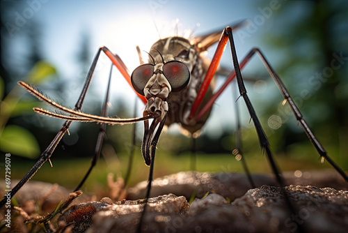 Mosquito on the ground. Close up. Selective focus