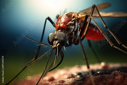 Mosquito on the ground. Close up. Selective focus