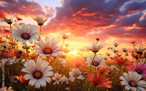 sunset over a field of African daisy flowers © Harry