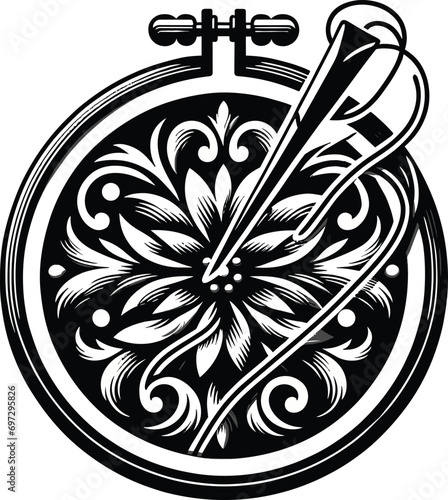 Decorative Floral Embroidery Pattern Vector for Elegant Brand Logos and Textile Design