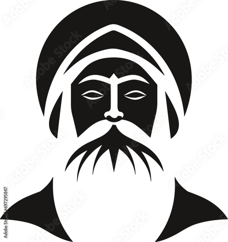 Sikh Guru Nanak Dev Ji Silhouette, Spiritual Leader Vector Design photo