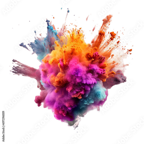 Colorful holi powder explosion  holi color powder splash  transparent background  Generative ai