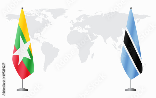  Myanmar and Botswana flags for official meeting