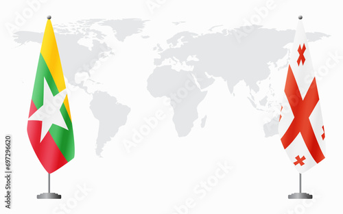  Myanmar and Georgia flags for official meeting
