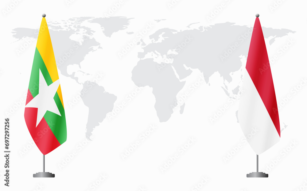 Myanmar and Monaco flags for official meeting Myanmar and Monaco flags for official meeting