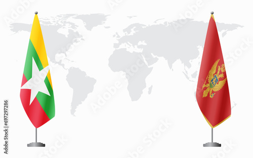  Myanmar and Montenegro flags for official meeting