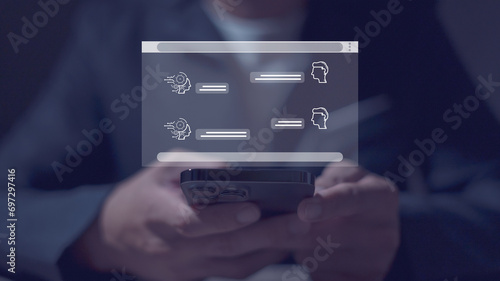 Foto Chatbot conversation concept Customers use online services with chatbots to receive support