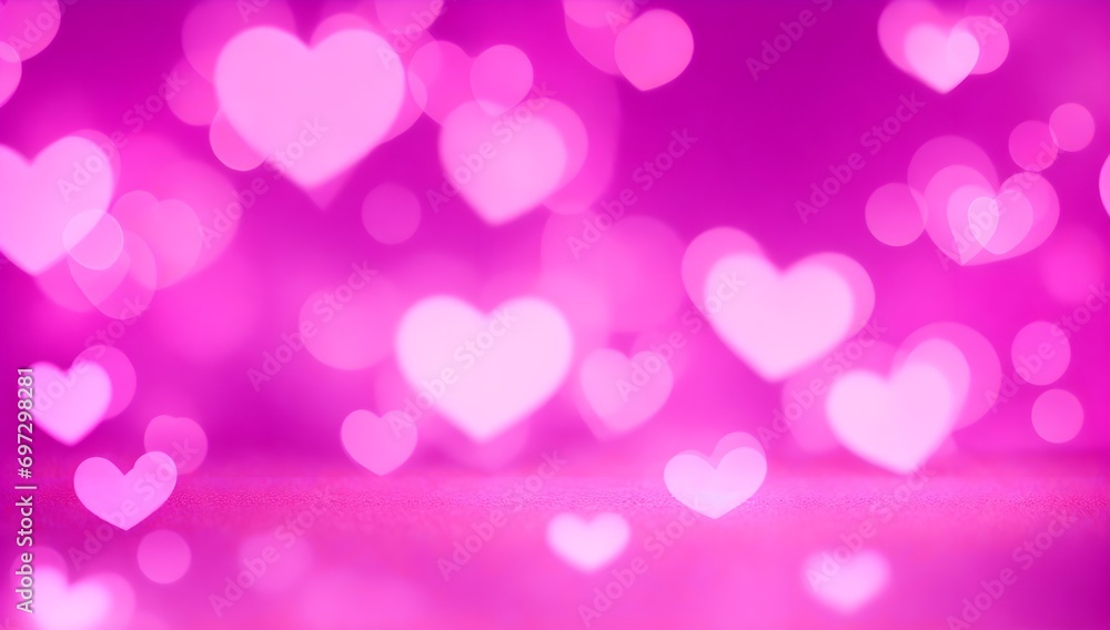 Pink hearts background. Pink background with bokeh lights hearts. Valentine's day backdrop banner.