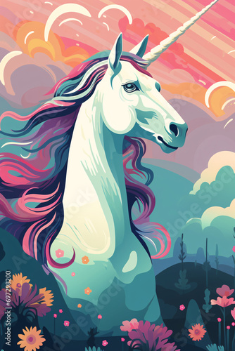 Unicorn background illustration for postcards or web design