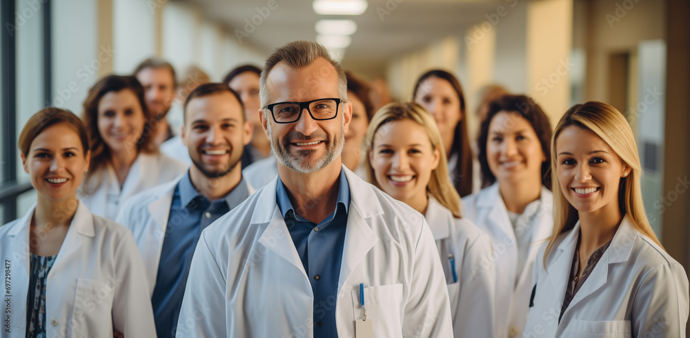 Fototapeta premium Group of doctors in hospital smiling