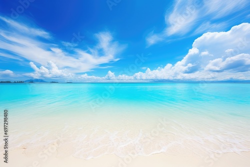 beach with sky, seascape and sun on blue sky background © Nognapas