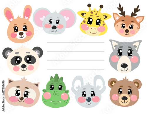Cute kawaii animal frame  note  stationery for kids