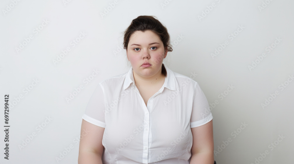Ugly Young plus size woman wearing casual clothes and glasses sad expression on face Ugly Young plus size woman wearing casual clothes and glasses sad expression on face