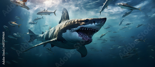 Shark swimming with fish undersea © 文广 张