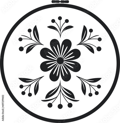 Circular Floral Embroidery Design Vector for Elegant Logos and Creative Textile Art