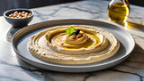 Beautiful presentation of hummus. Hummus on a plate