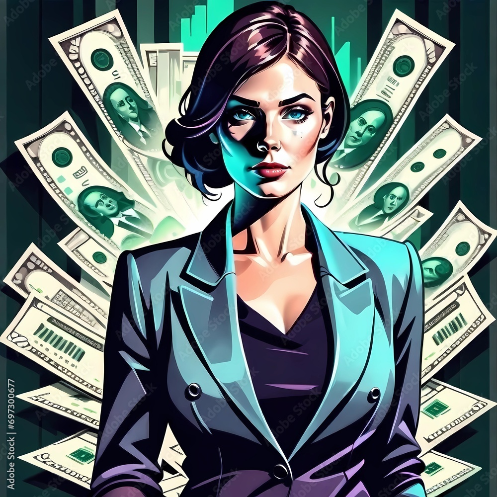 A business woman against the background of money A business woman against the background of money